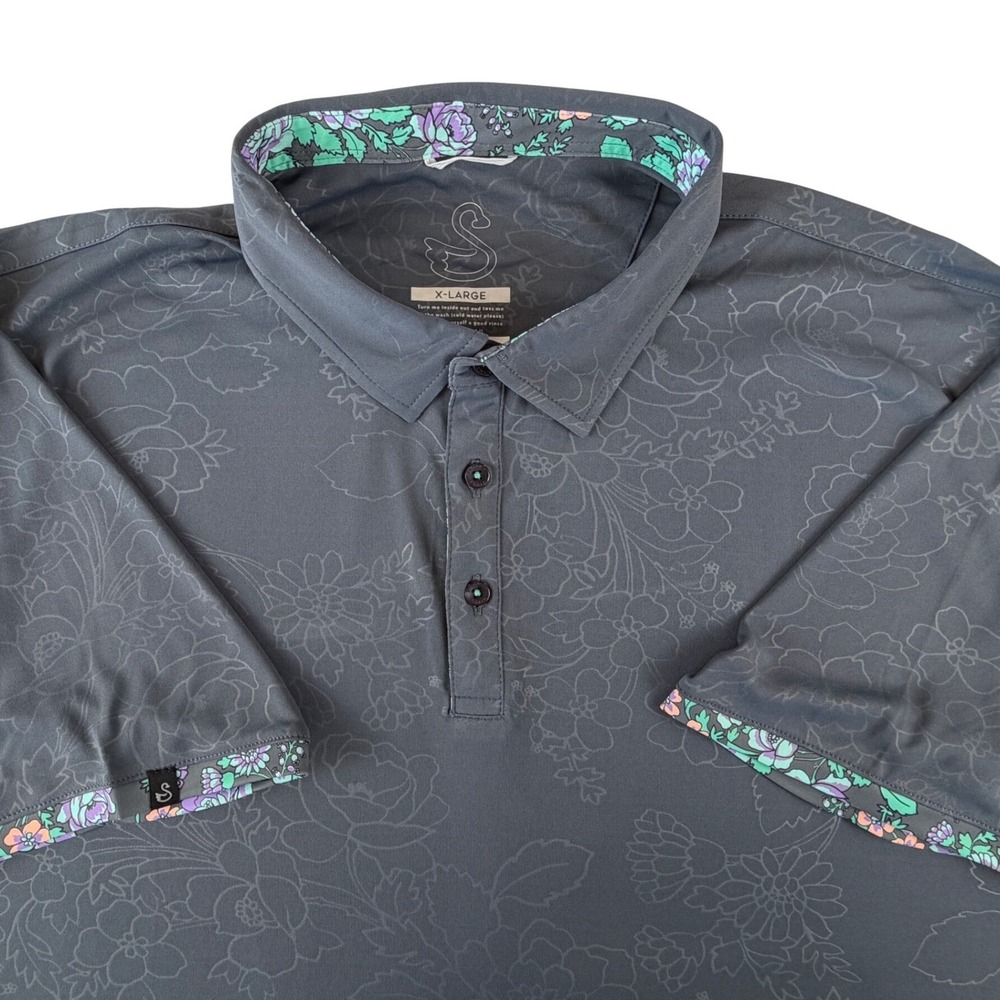 Swannies Golf Polo Shirt Mens XL Gray Floral Print Short Sleeve Performance